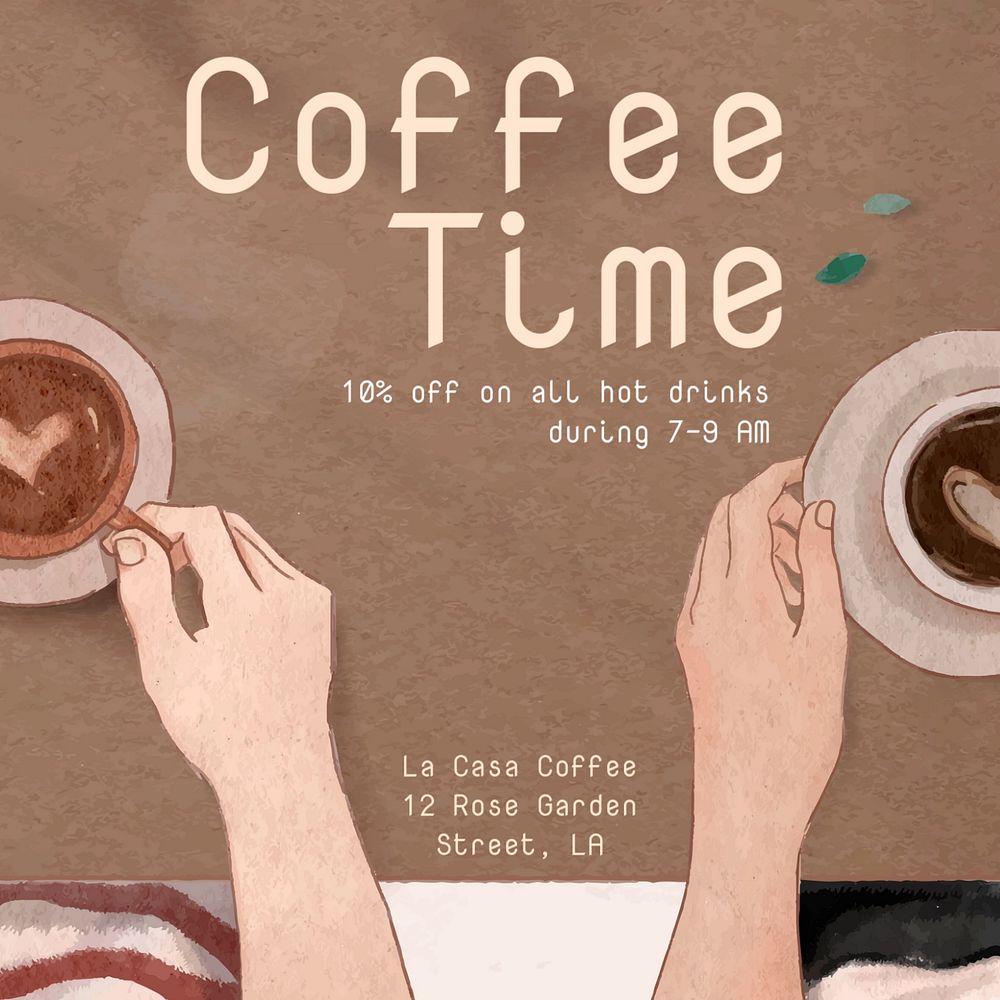 Coffee time Instagram post template, editable text