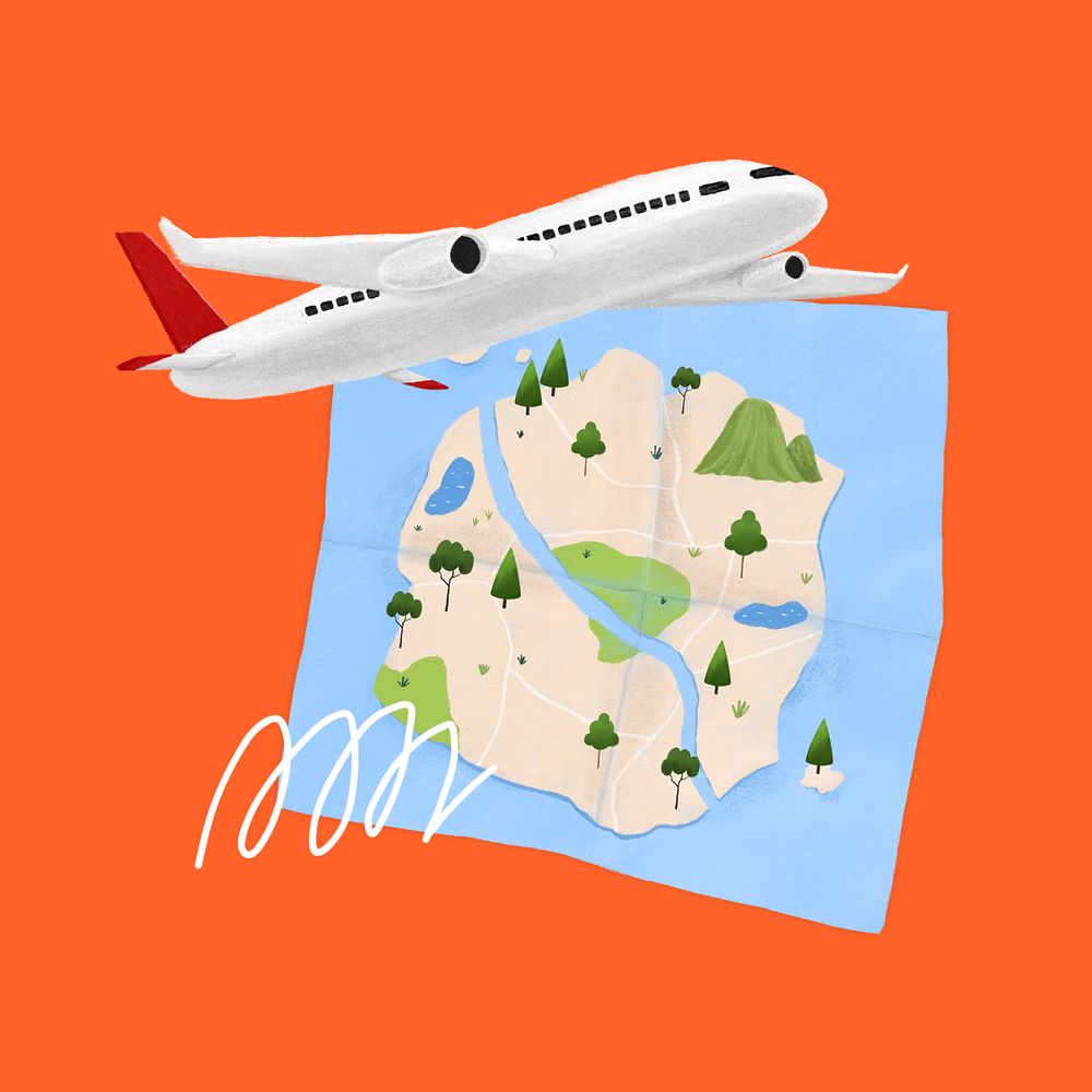 Planned travel destination illustration orange background, editable design