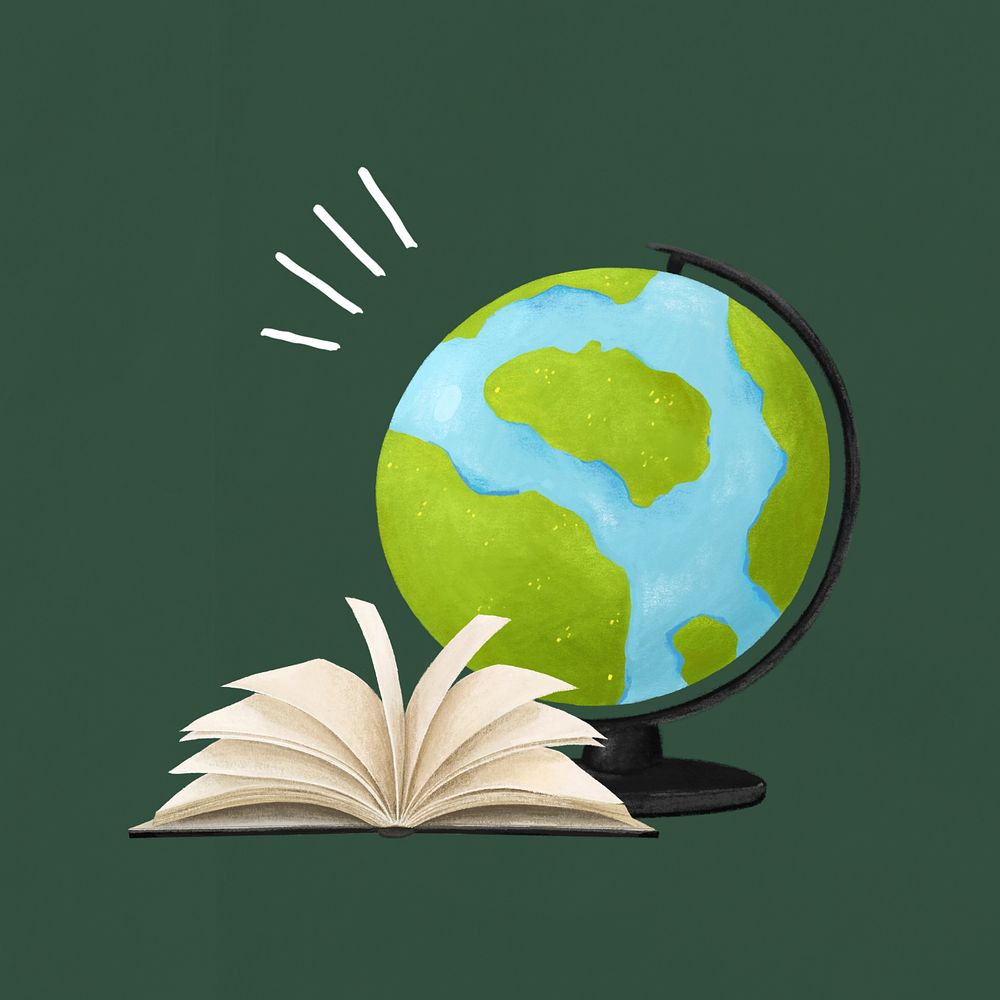 Study abroad illustration green background, editable design