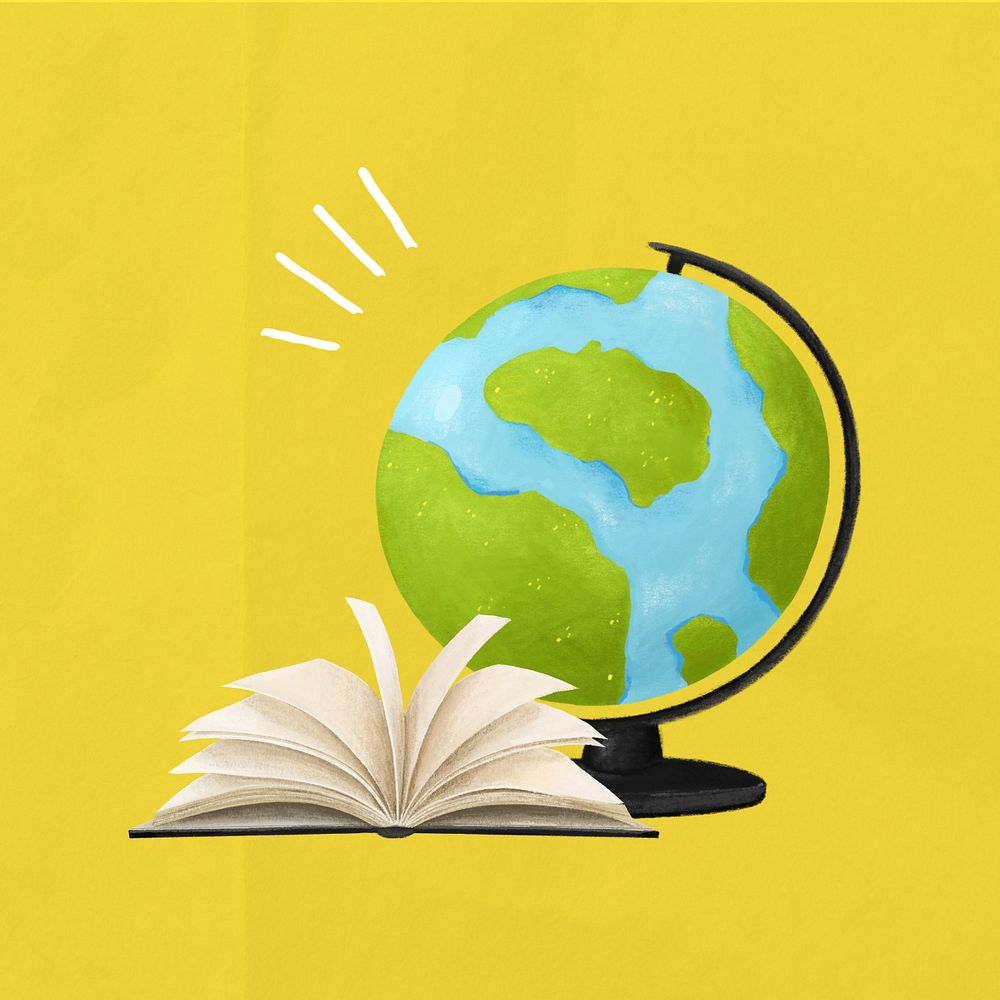 Study abroad illustration yellow background, editable design