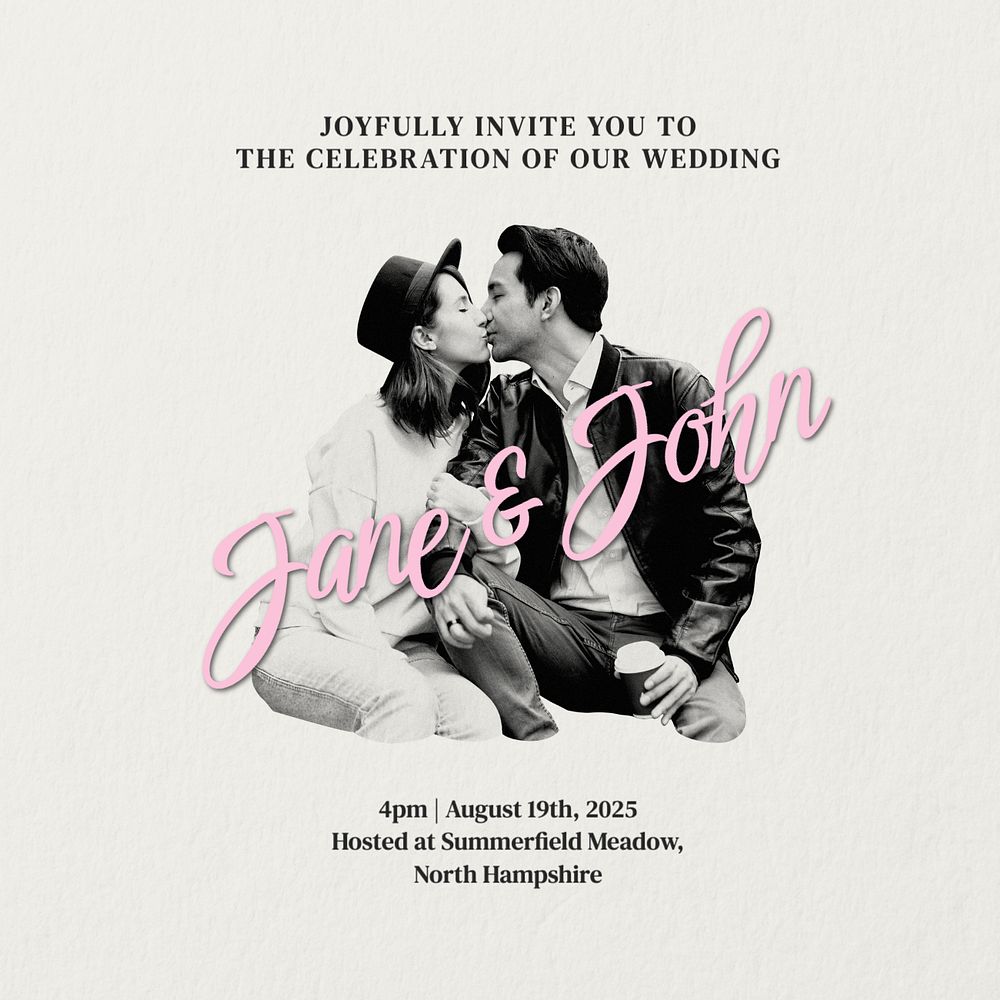 Wedding invitation Instagram post template, editable text