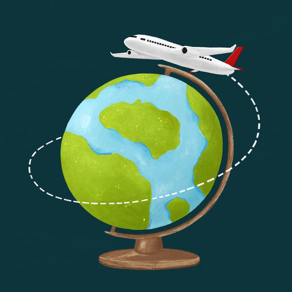 World travel illustration green background, editable design