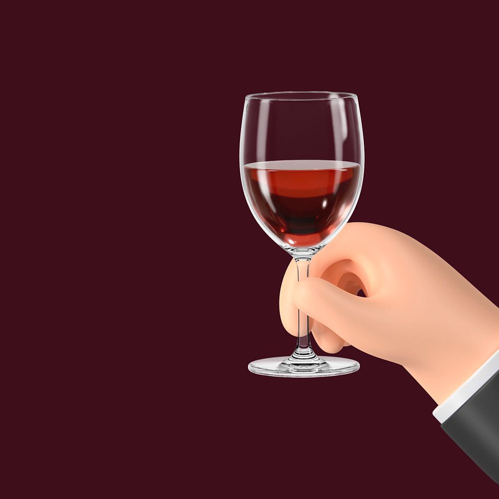 Raised wine glass background, 3D celebration editable illustration