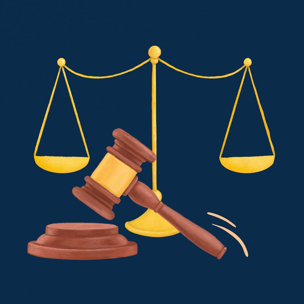 Law court justice illustration blue background, editable design