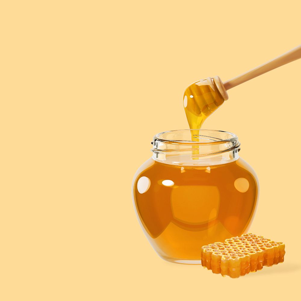 3D honey jar background, food editable illustration