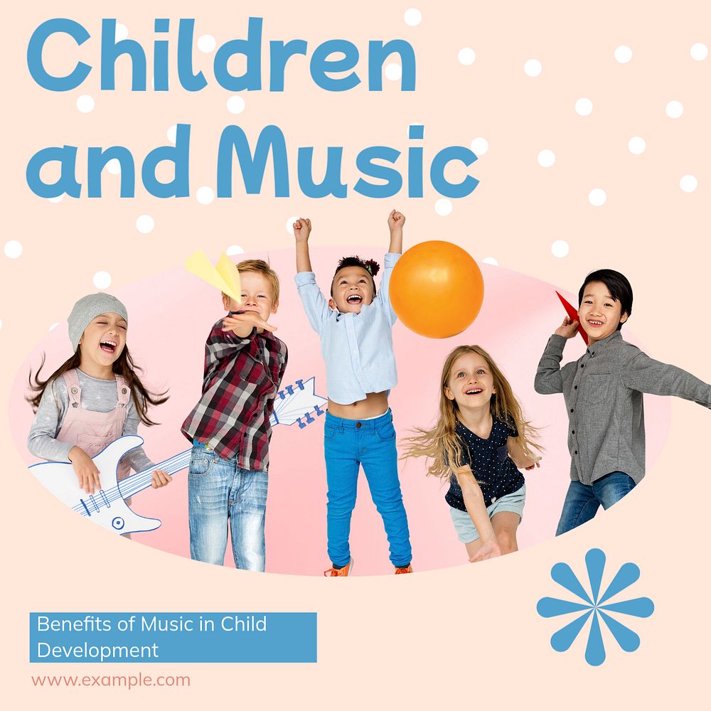 Children's music  Instagram post template, editable text