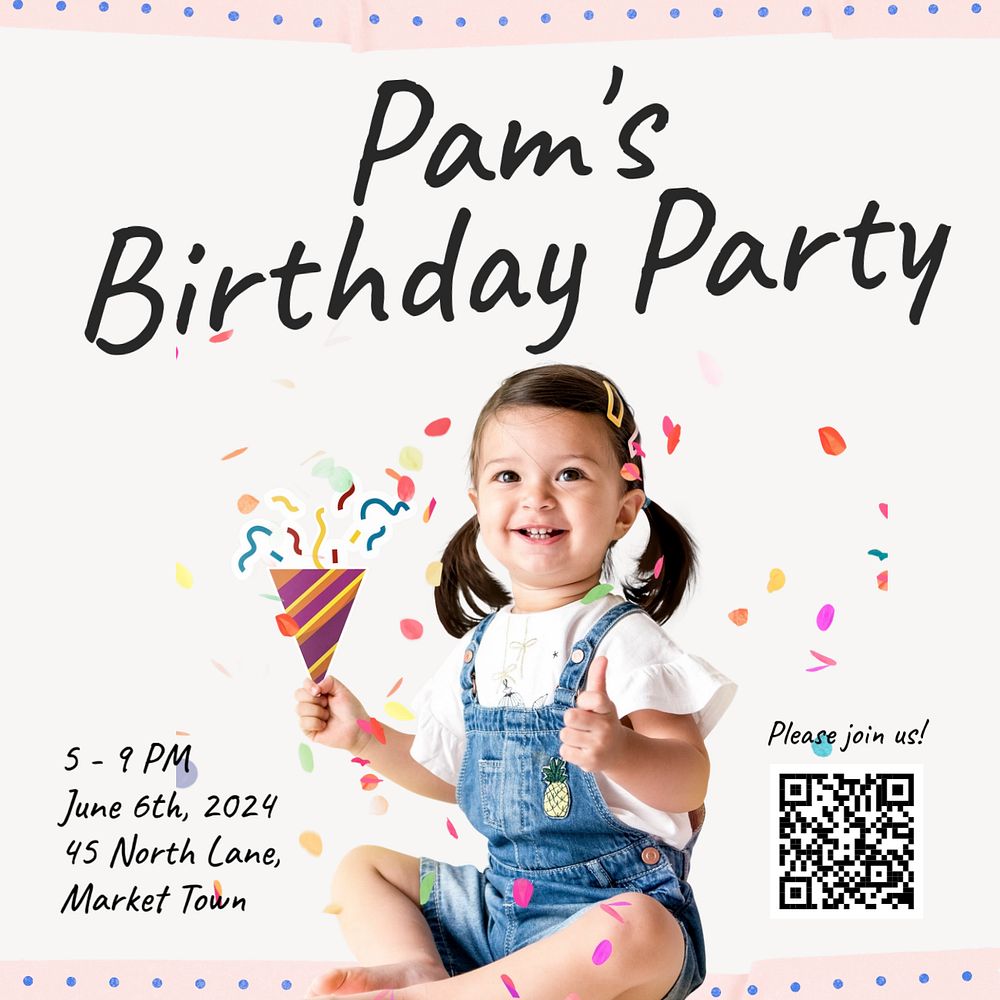 Birthday party  Instagram post template, editable text