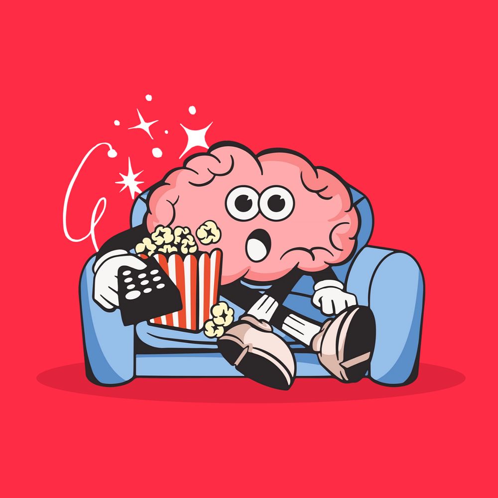 Watching movie retro illustration, red editable design