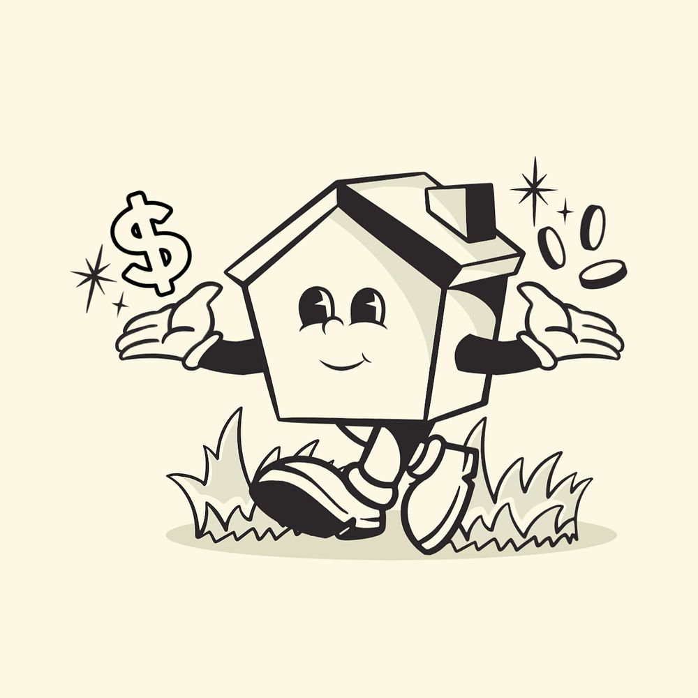 House mortgage retro illustration, yellow editable design