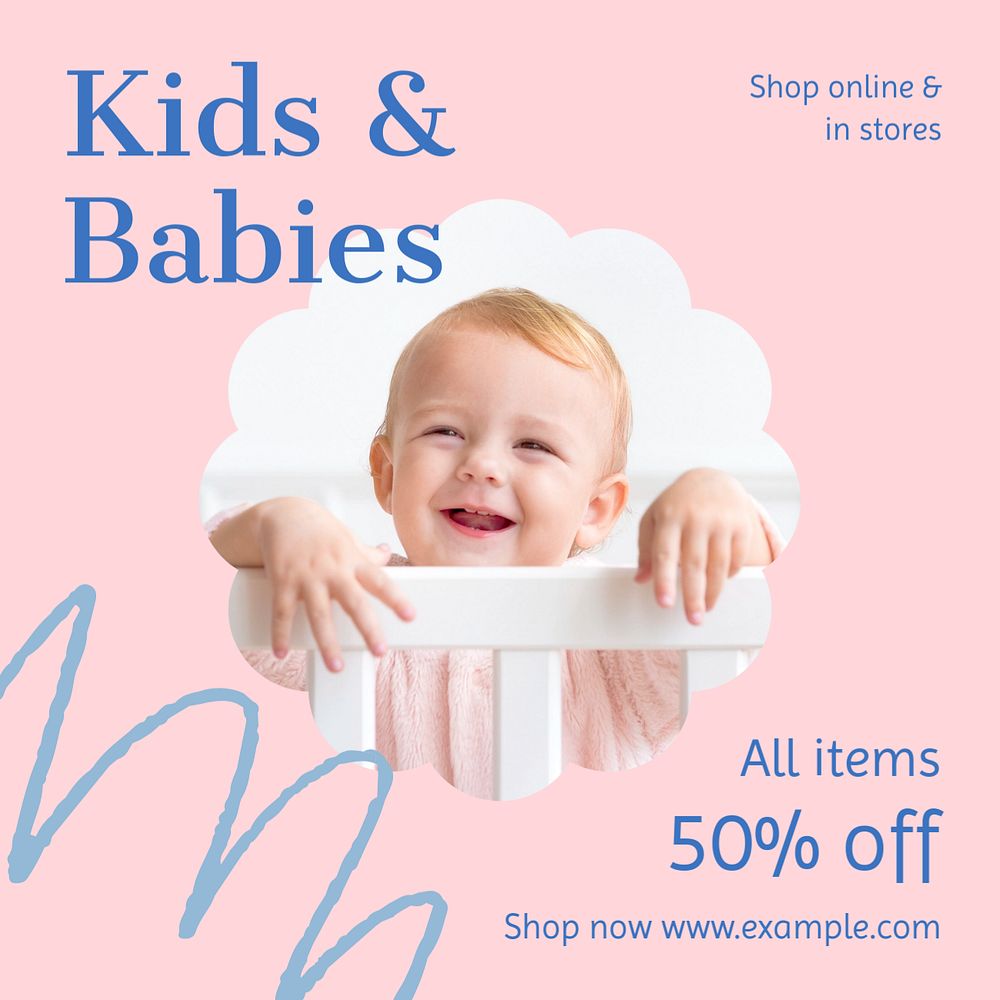 Sale, kid & baby  Instagram post template, editable text