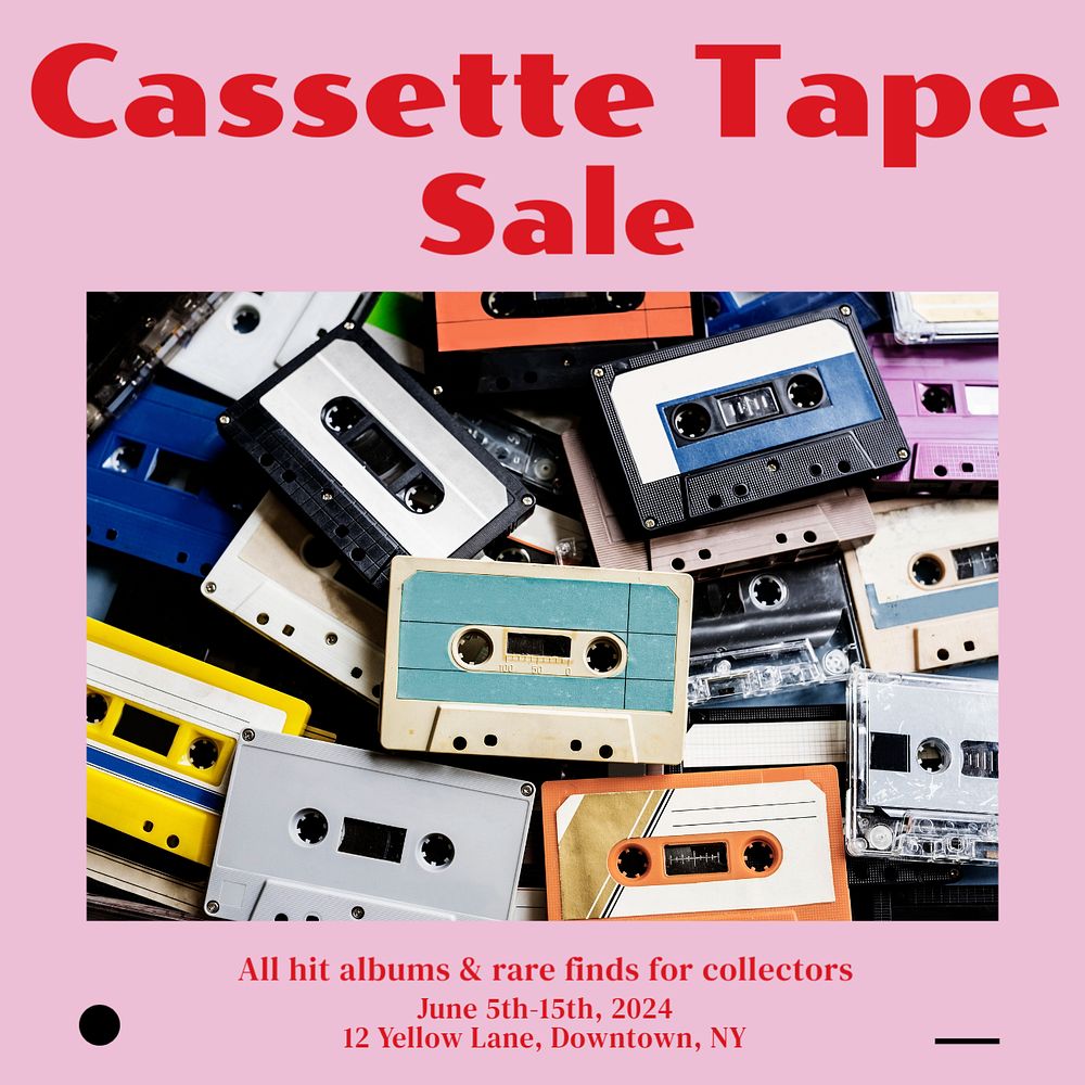 Casette tape sale Instagram post template, editable text