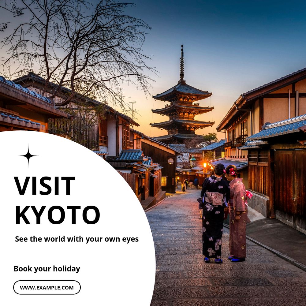 Visit Kyoto Instagram post template, editable text