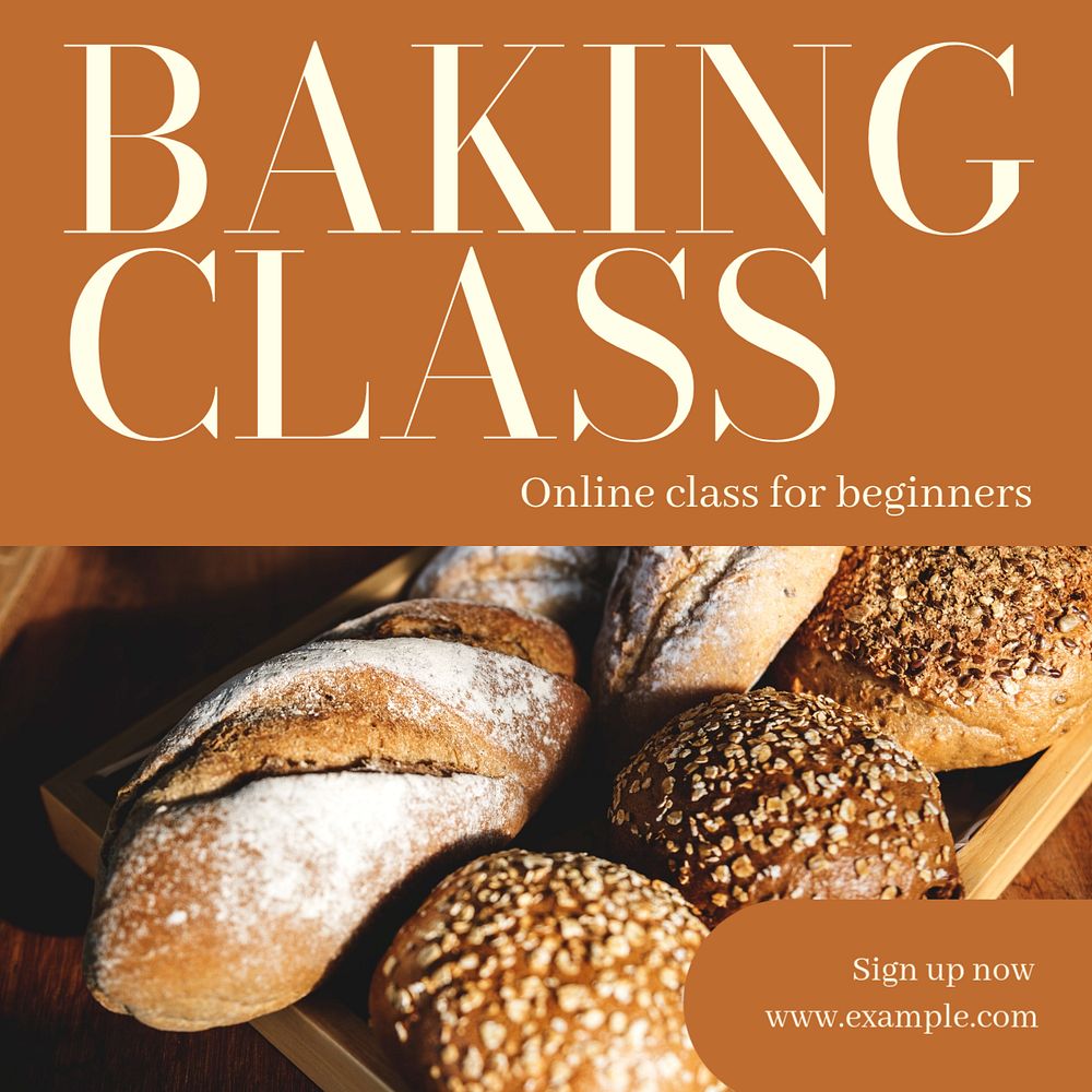 Baking class Instagram post template, editable text