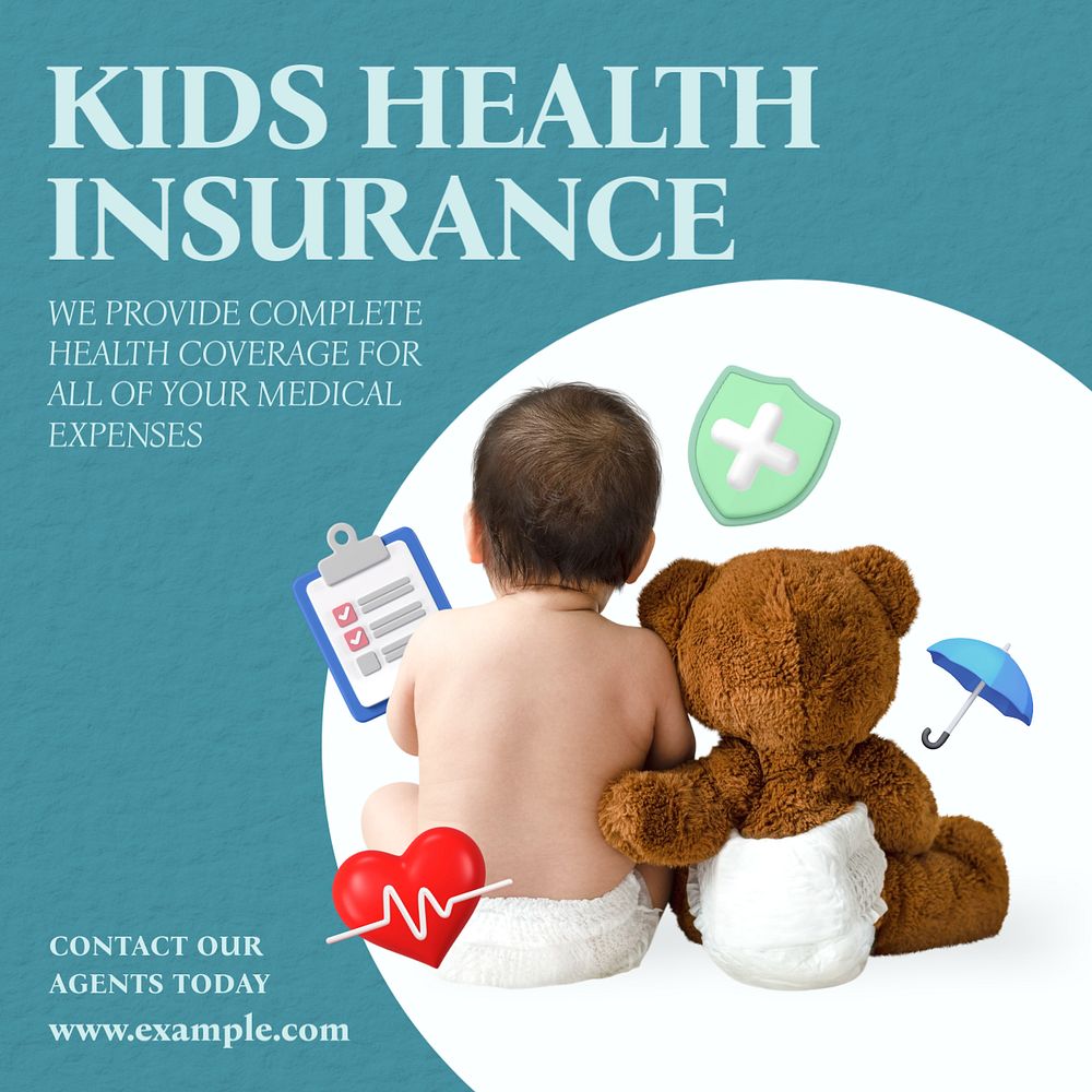 Kids insurance  Instagram post template, editable text