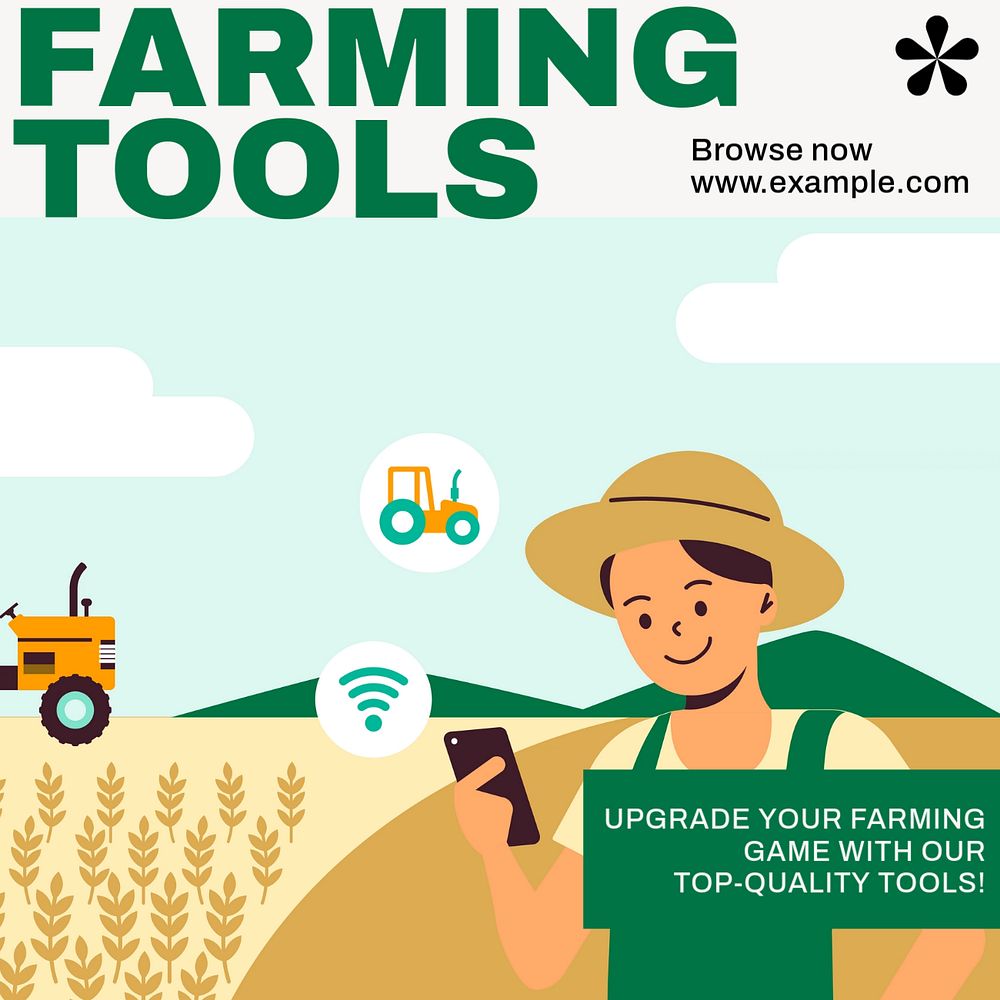 Farming tools Instagram post template, editable design