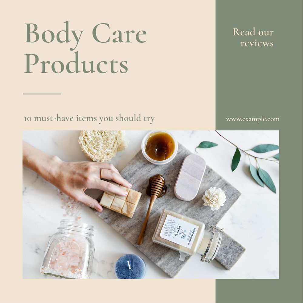 Body care products  Instagram post template, editable text