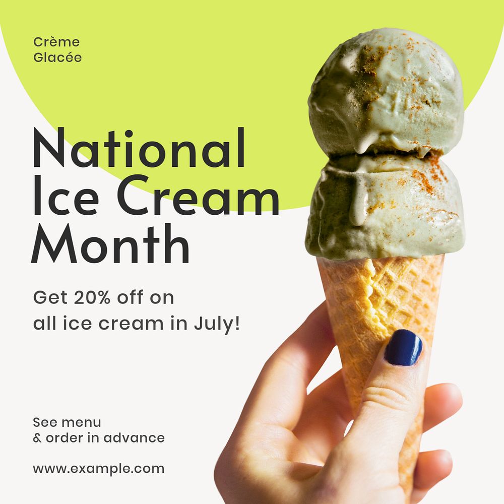 Ice cream month Instagram post template, editable text