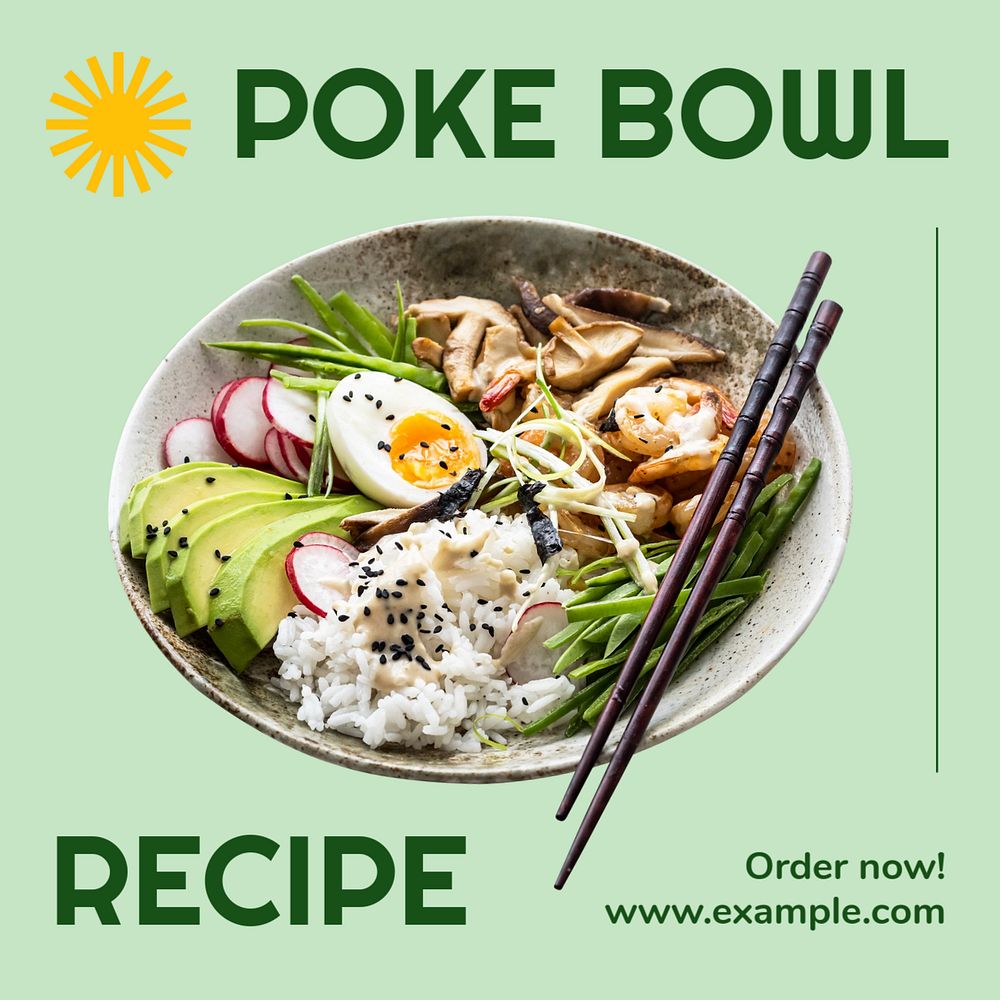 Poke bowl Instagram post template, editable text