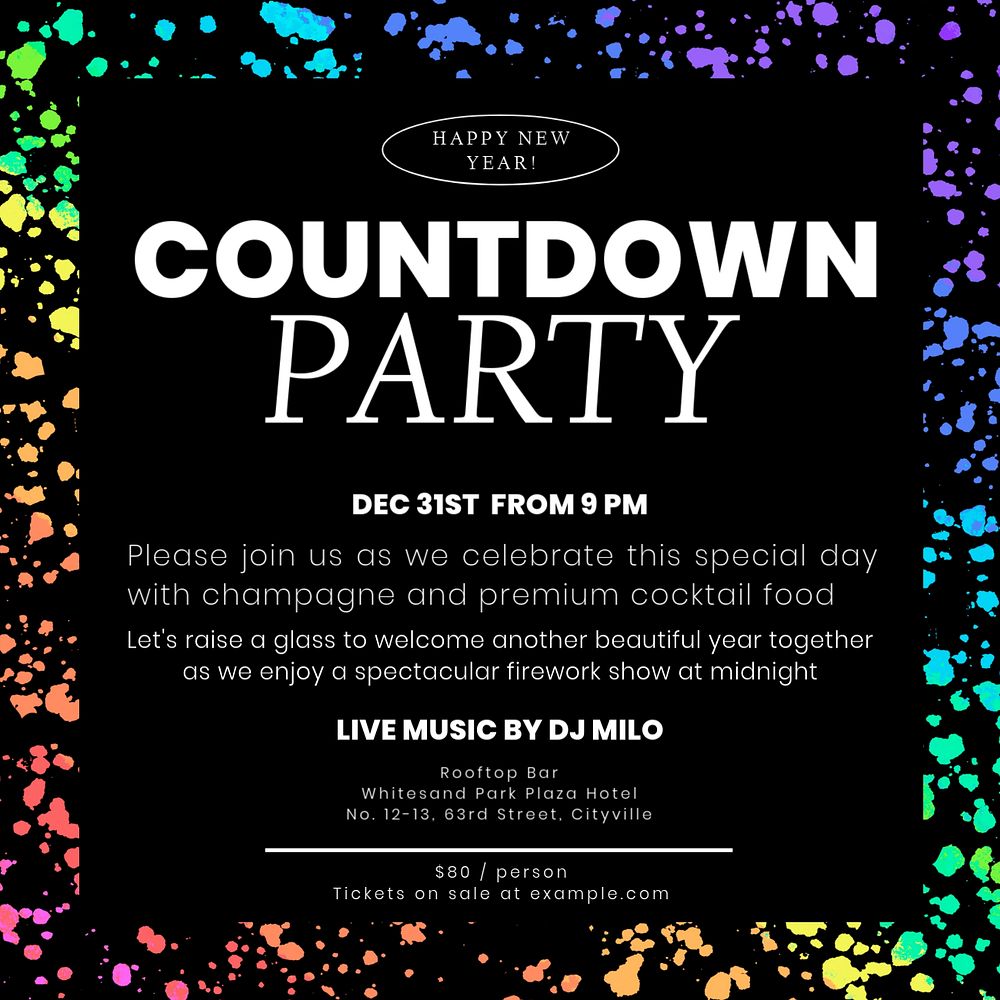 Countdown party Instagram post template, editable text