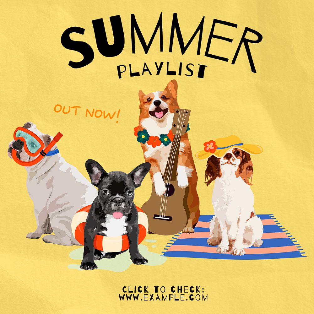 Summer playlist  Instagram post template, editable text