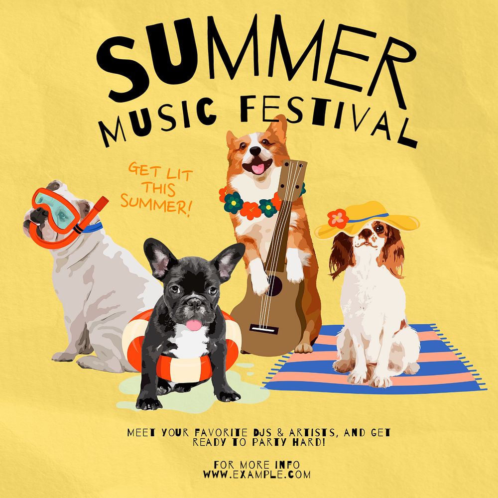 Summer music festival  Instagram post template, editable text