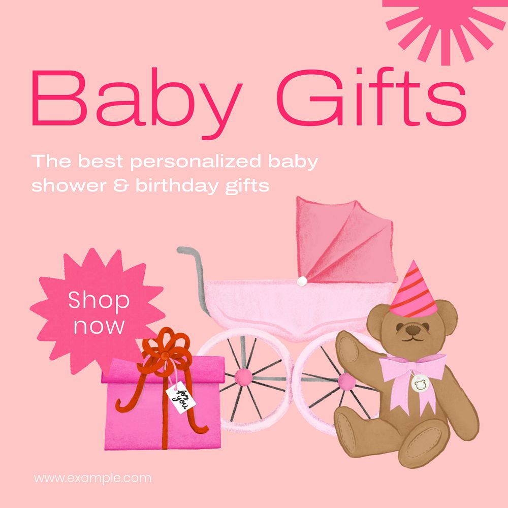 Baby gifts Instagram post template, editable text