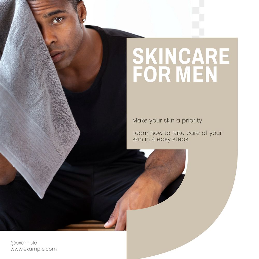 Men's skincare Instagram post template, editable text