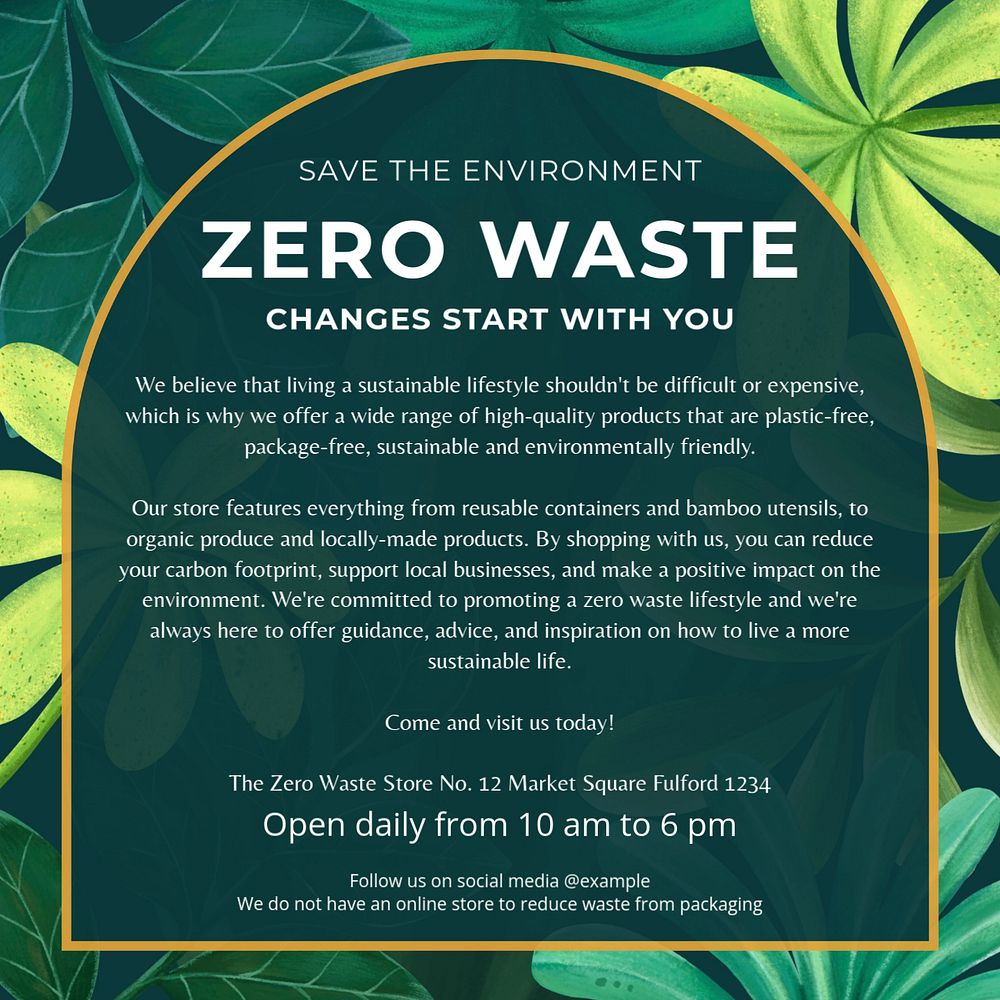 Zero waste Instagram post template, editable design