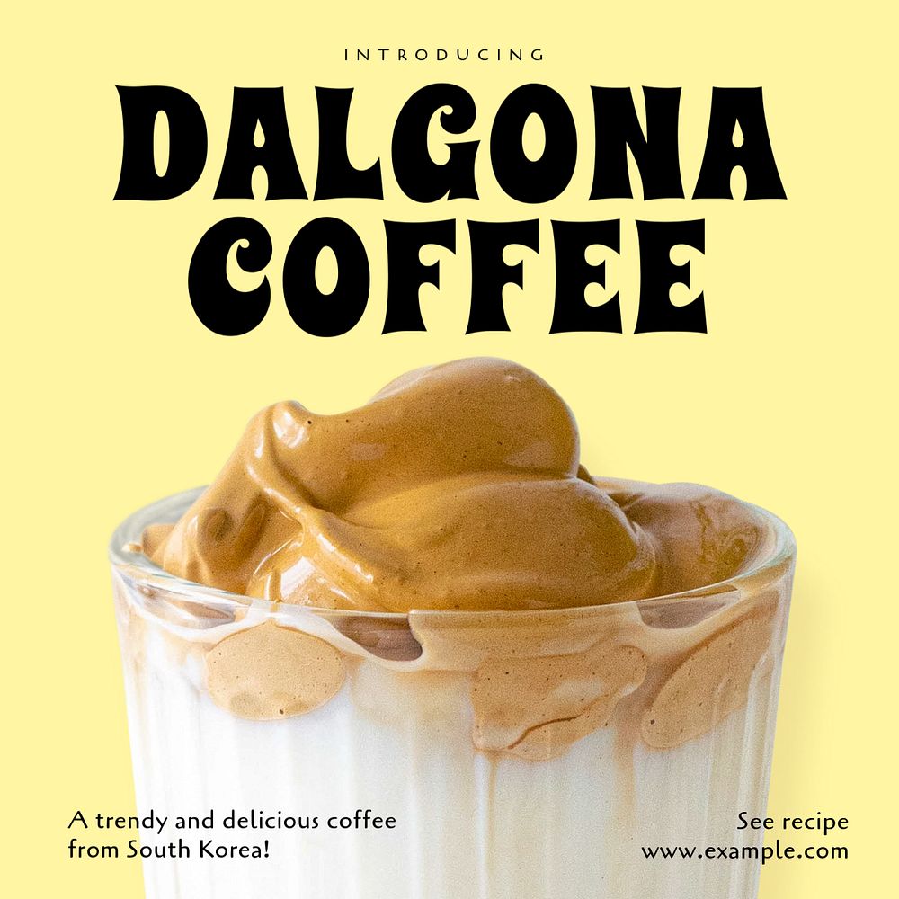 Dalgona coffee  Instagram post template, editable text