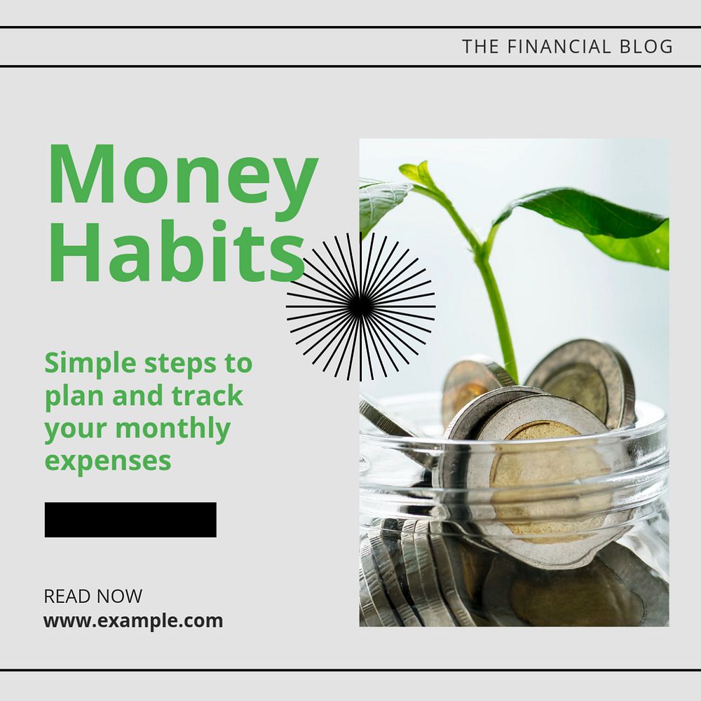 Money habits  Instagram post template, editable text