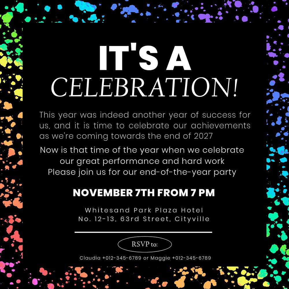 Celebration party Instagram post template, editable text