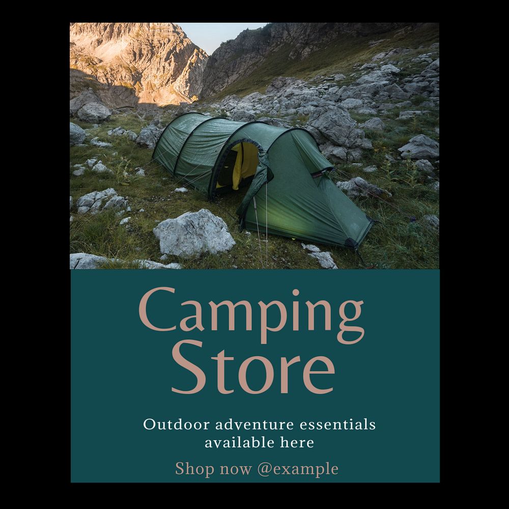 Camping store Instagram post template, editable text