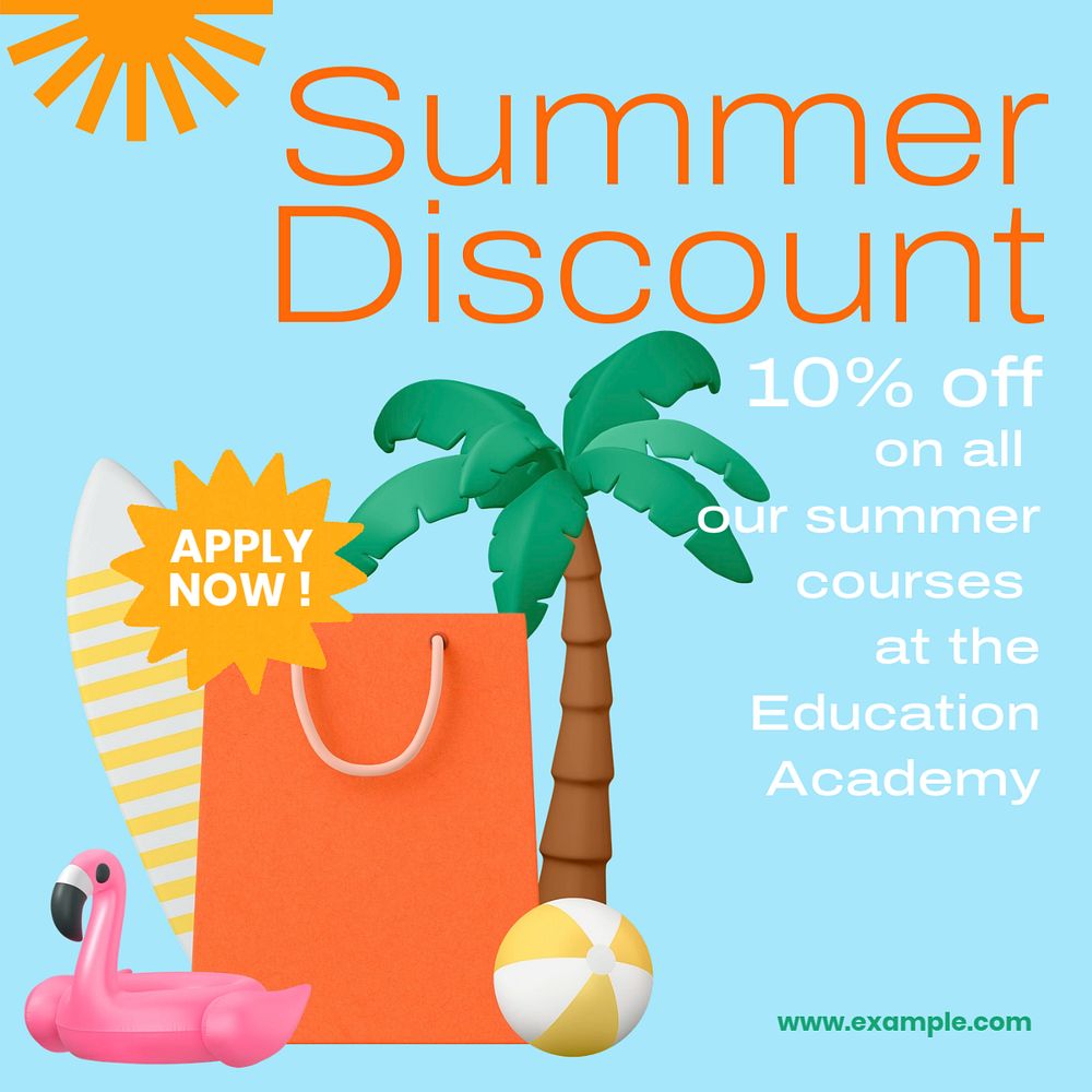 Summer discount Instagram post template, editable text