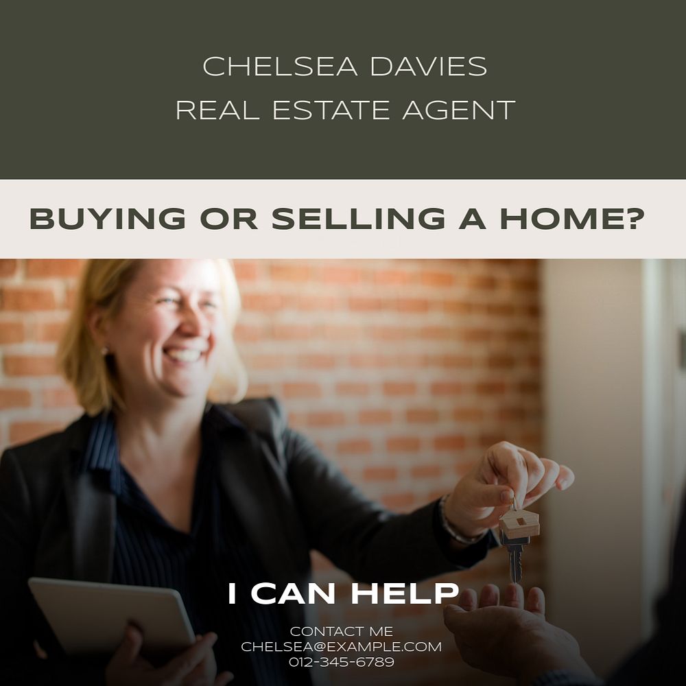 Real estate agent  Instagram post template, editable text