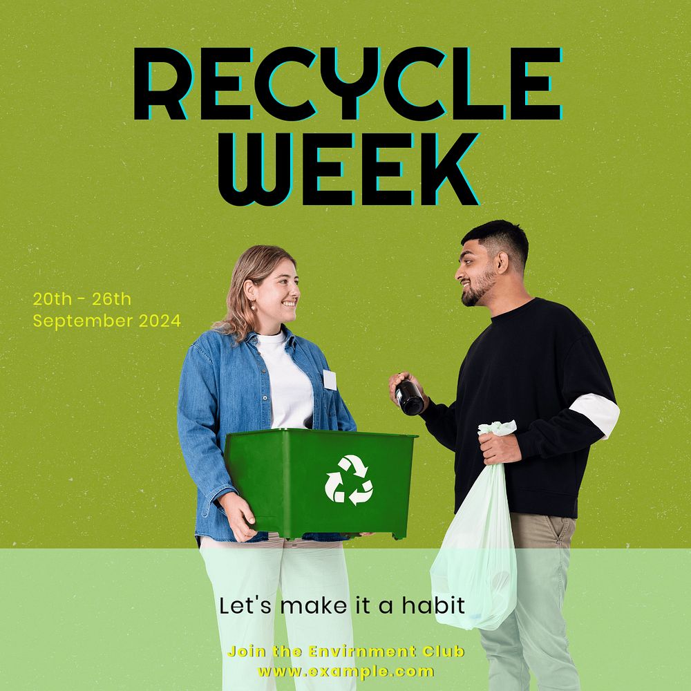 Recycle week Instagram post template, editable text