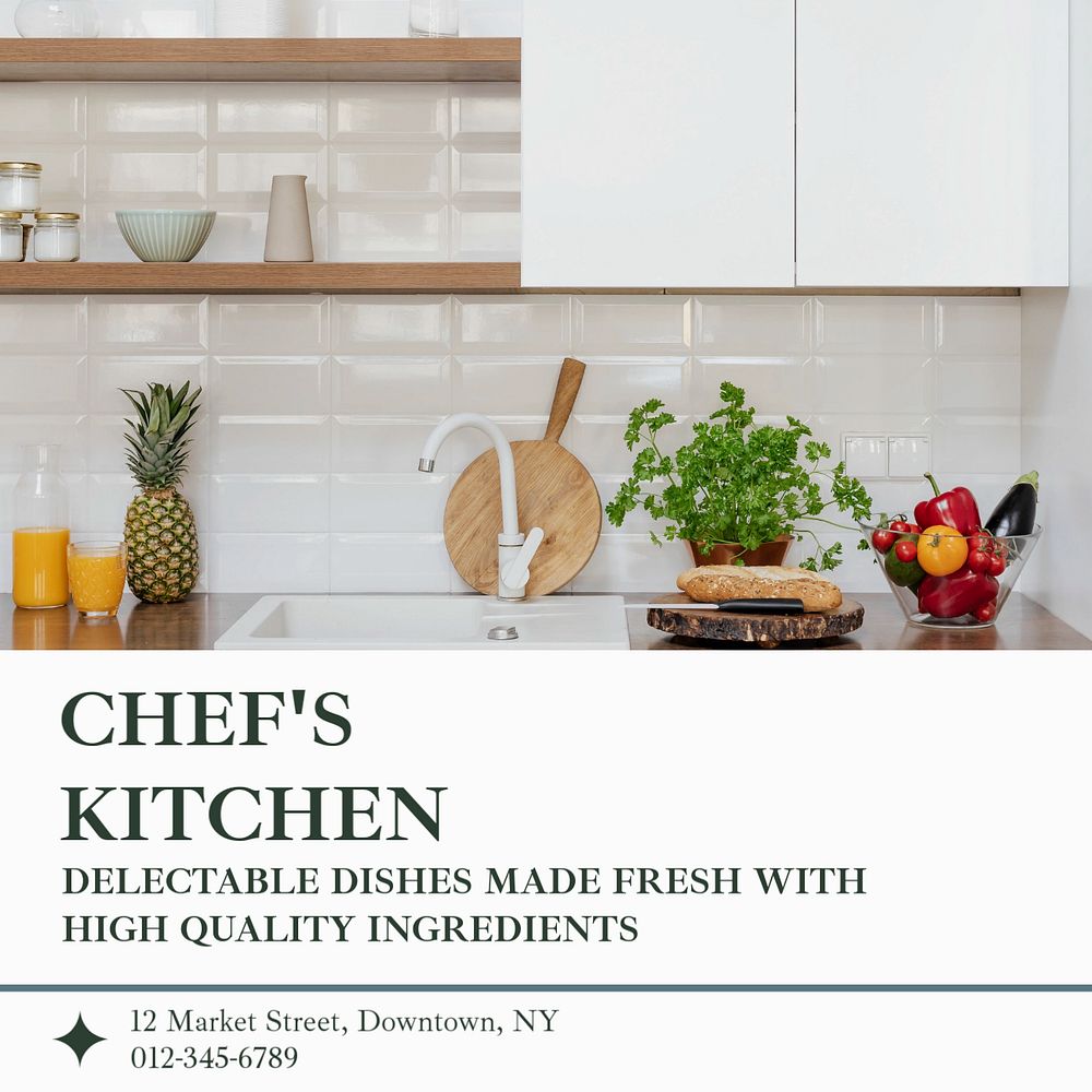 Chef's kitchen  Instagram post template, editable text