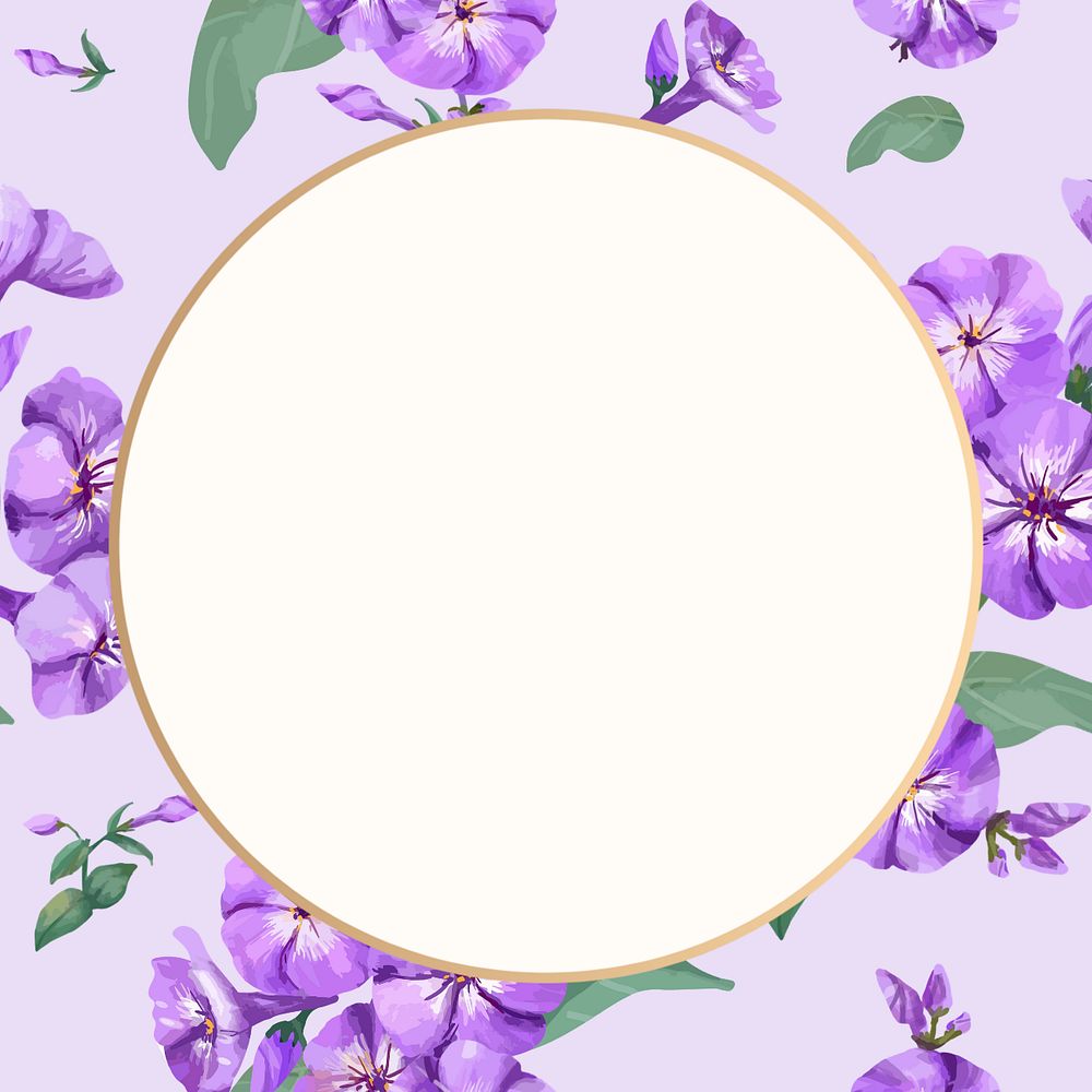 Editable floral round frame, watercolor purple phlox design