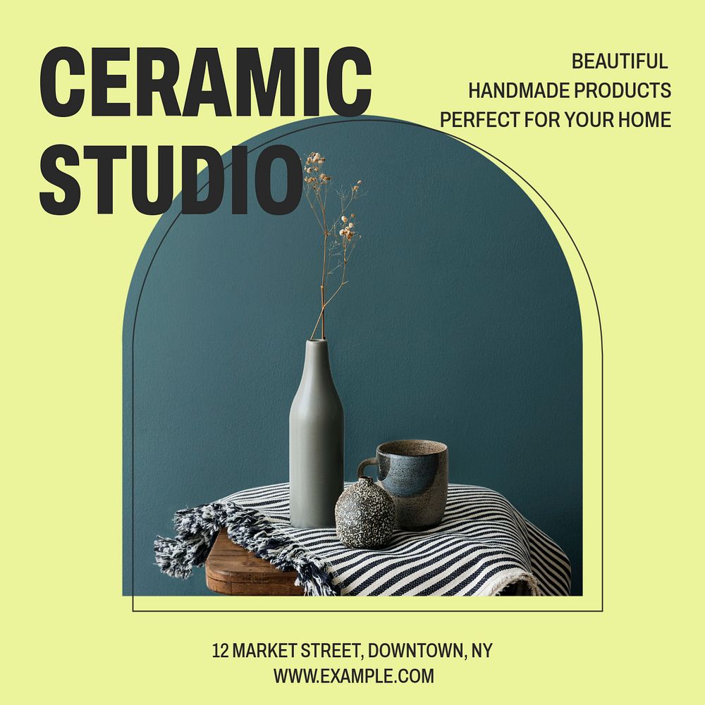 Ceramic studio  Instagram post template, editable text