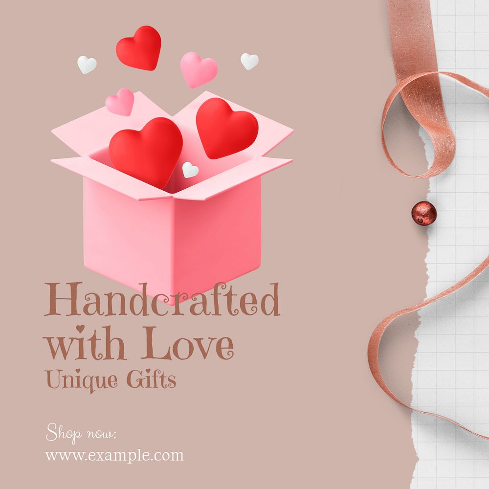 Handcrafted with love  Instagram post template, editable text