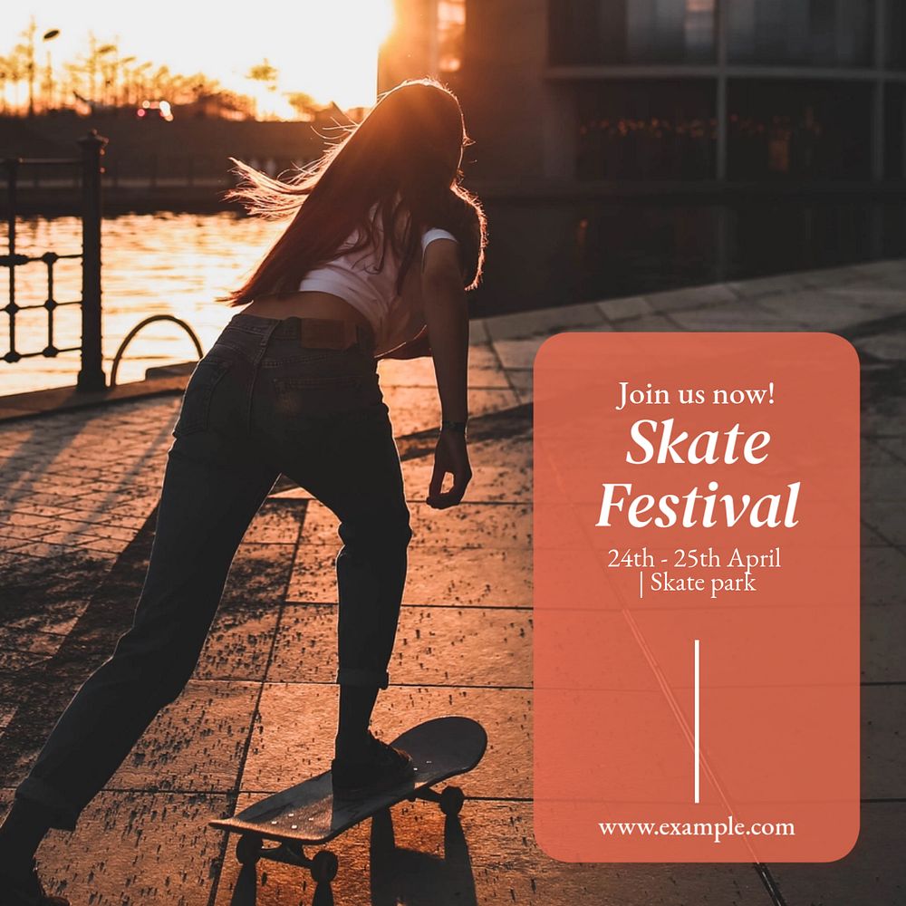 Skate festival  Instagram post template, editable text