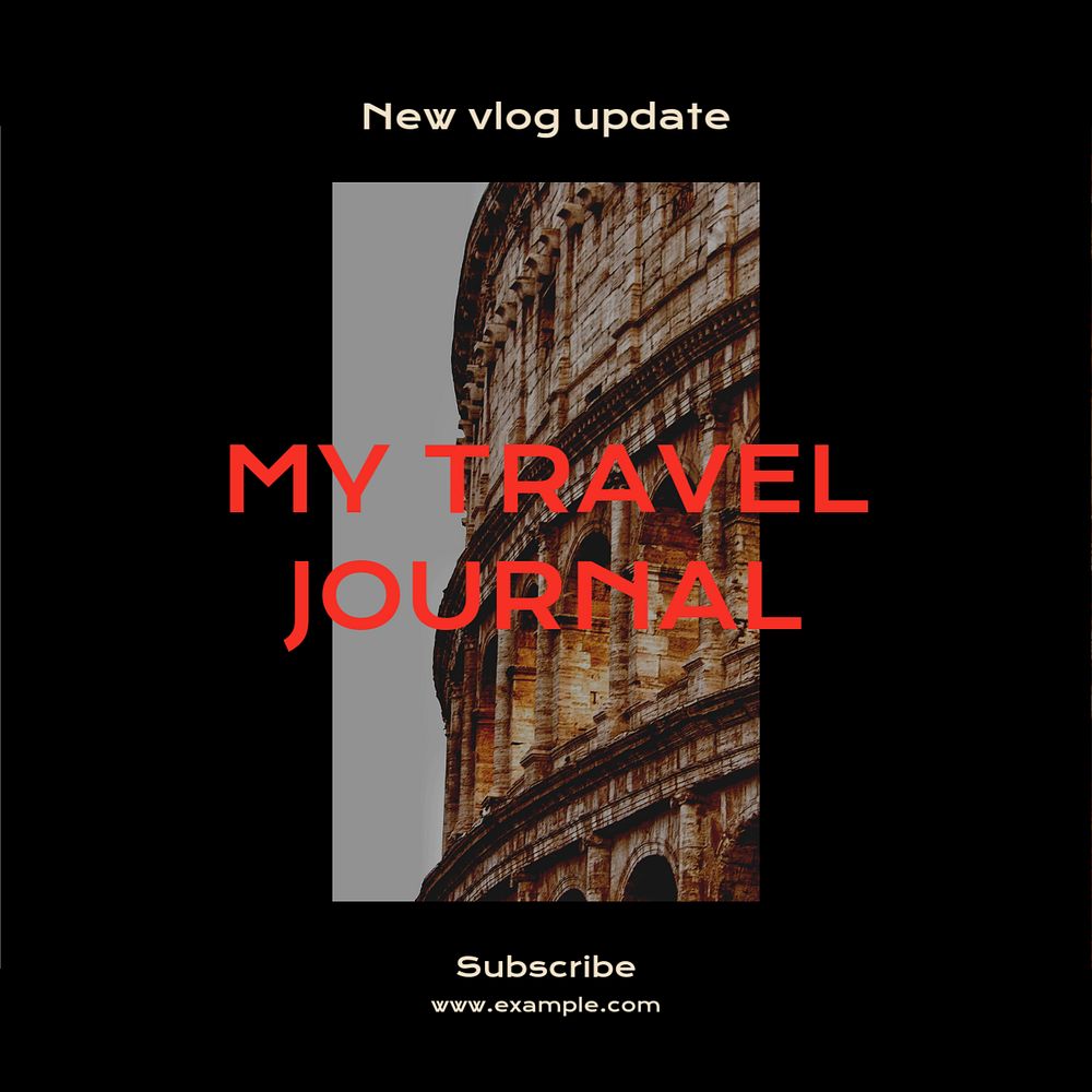 Travel journal Instagram post template, editable text