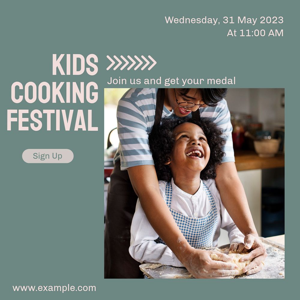 Kids cooking festival Instagram post template, editable text