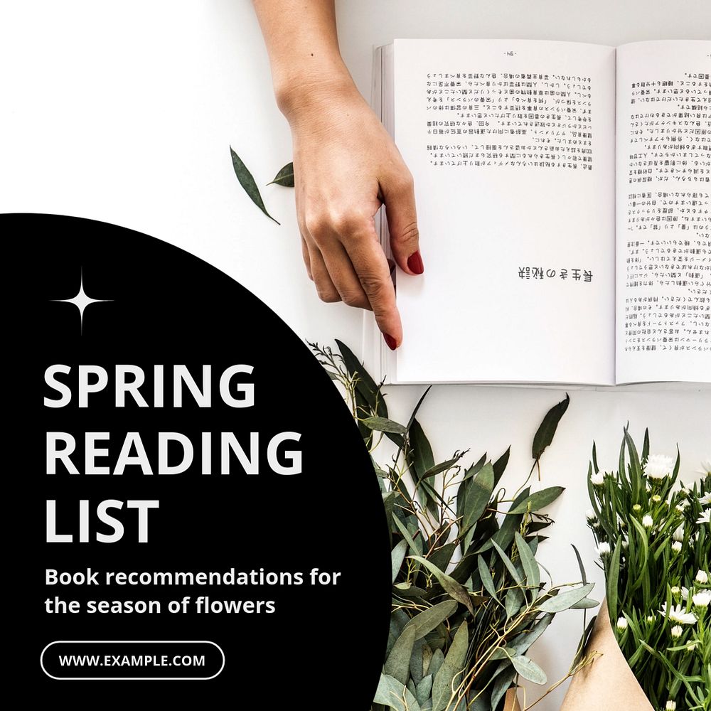 Spring reading list  Instagram post template, editable text