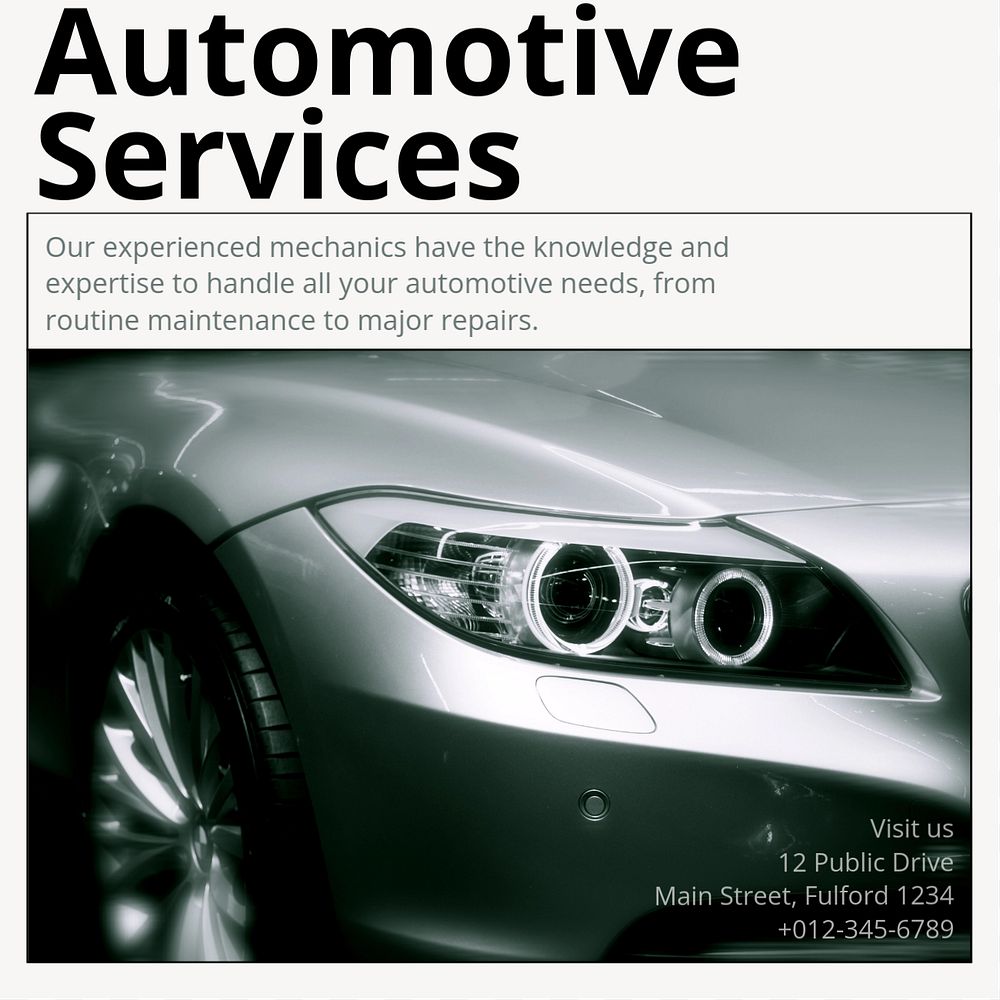 Auto services Instagram post template, editable design