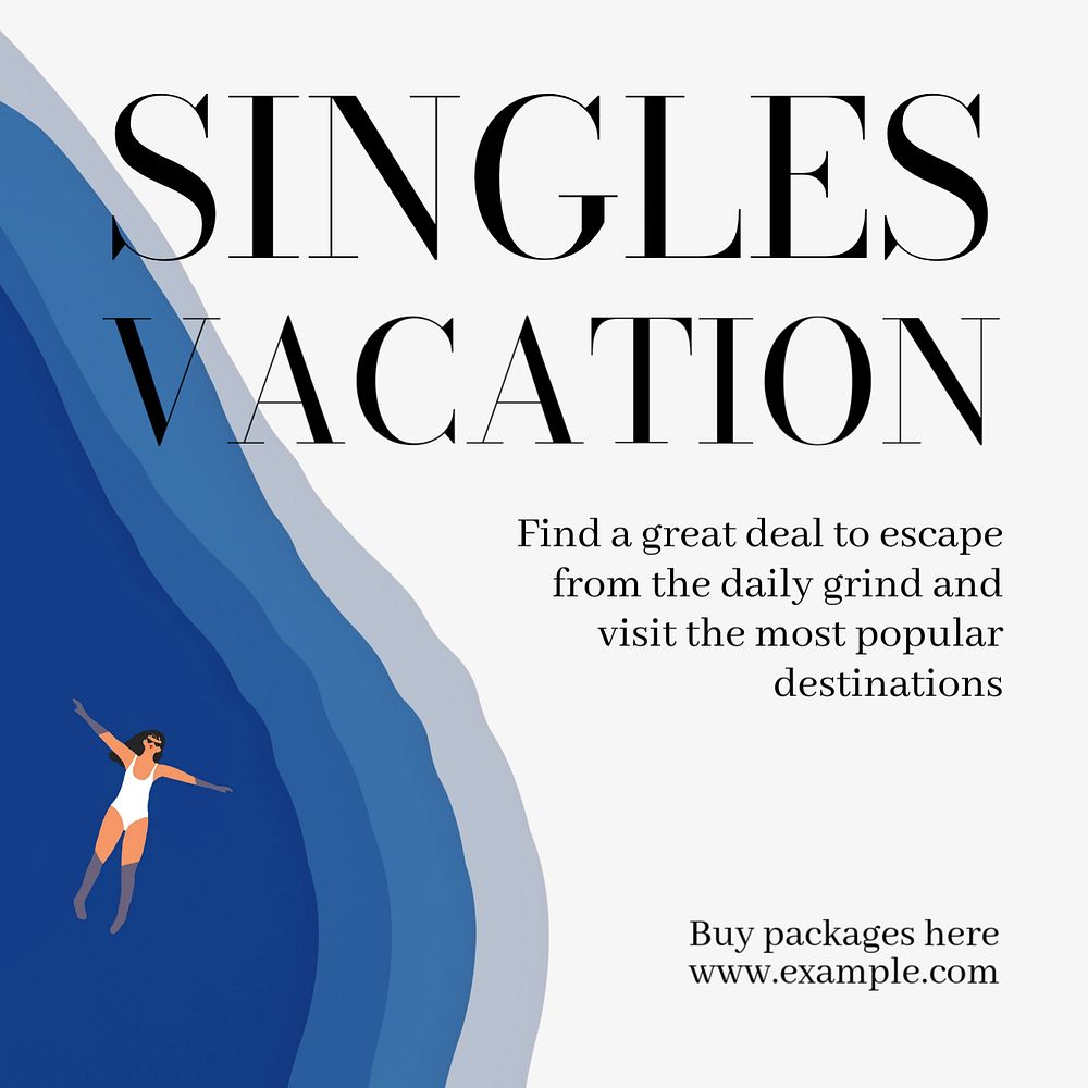 Singles vacation Instagram post template, editable text