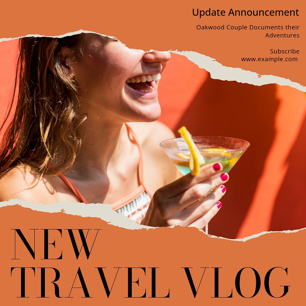 Travel blog Instagram post template, editable text