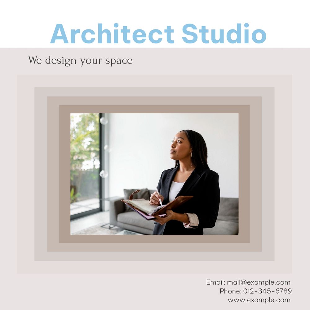 Architect studio  Instagram post template, editable text