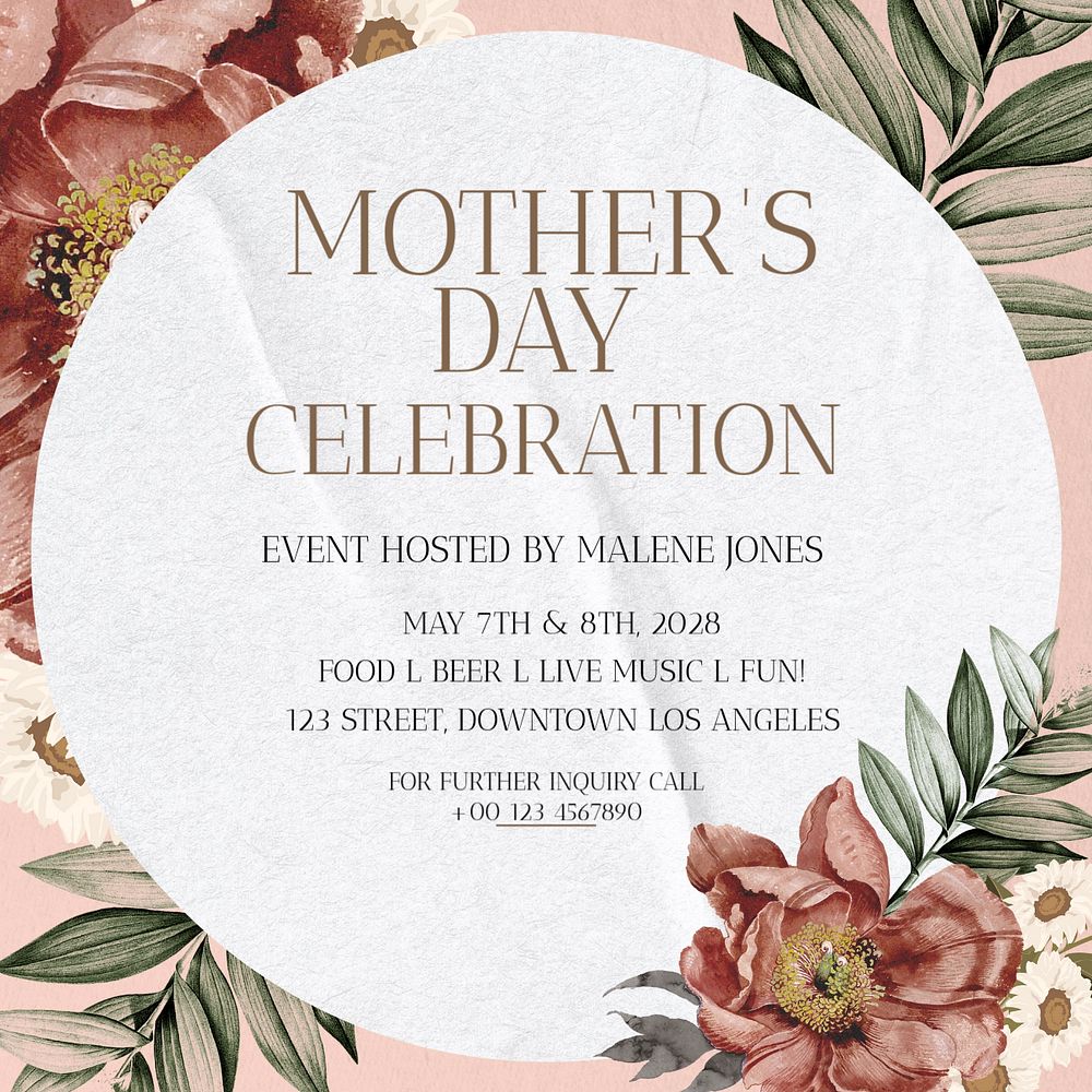 Mother's day event Instagram post template, editable text