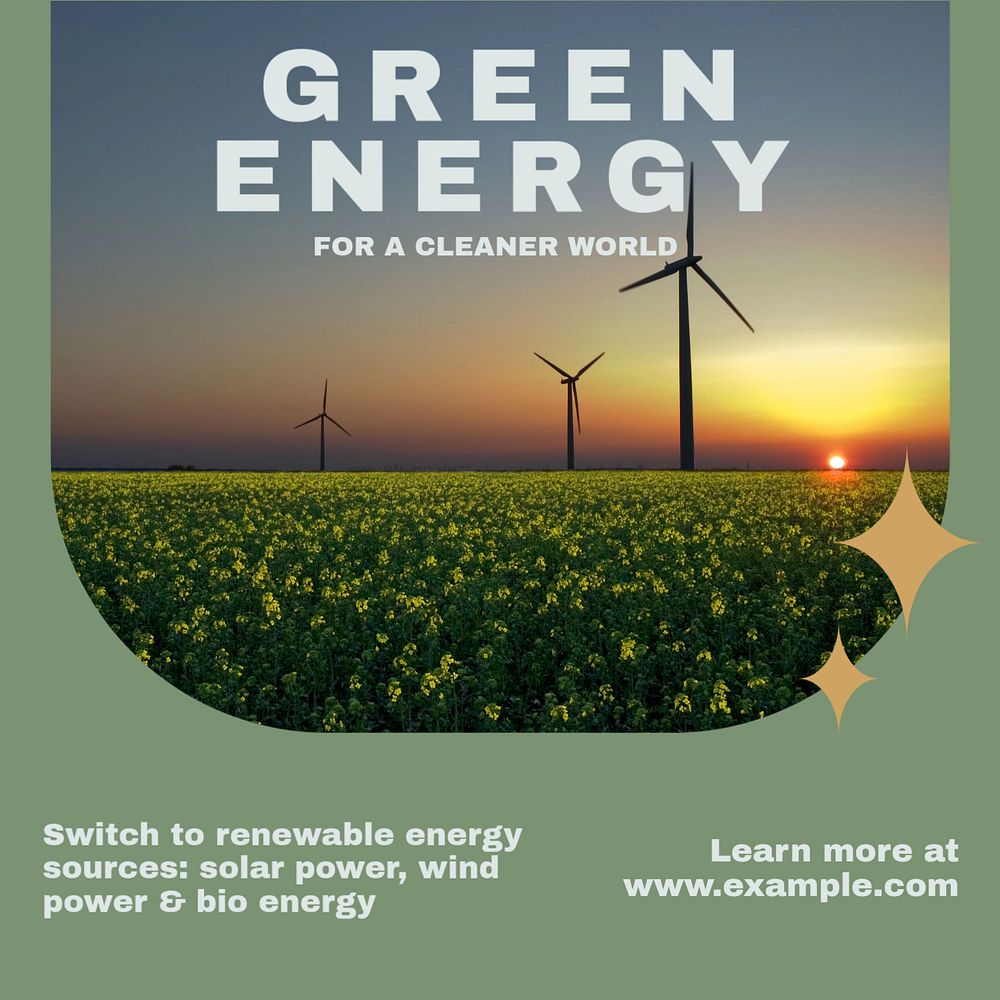 Green energy  Instagram post template, editable text