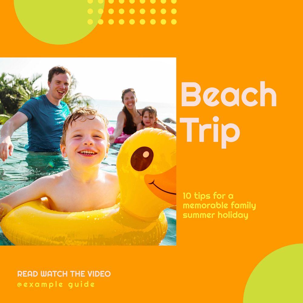 Beach trip  Instagram post template, editable text